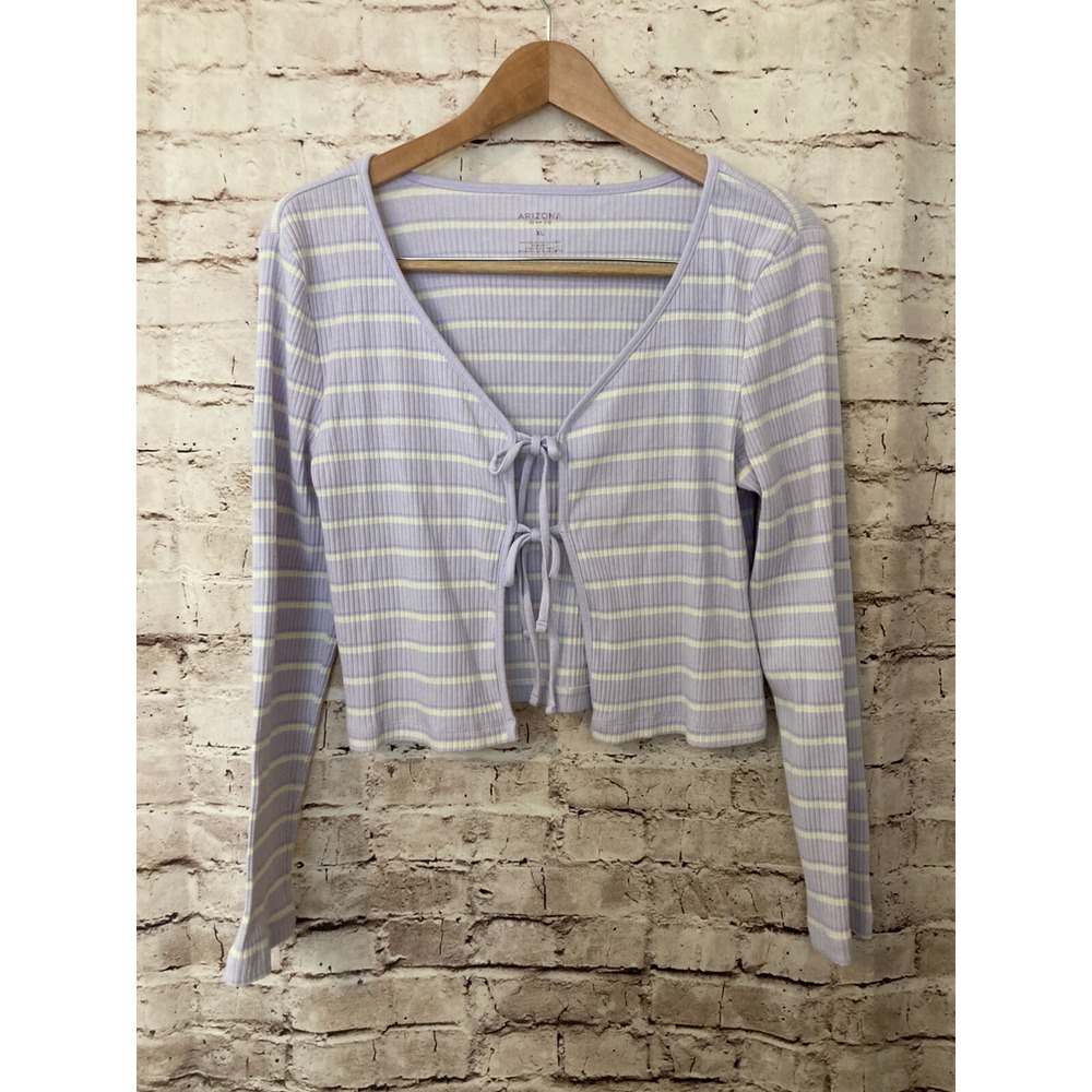 Arizona Top XL Cropped Purple Ribbed Striped Tie Lace Up Open Front Y2K
